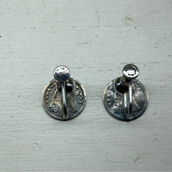 Antique US Half Dime Engraved “S” Screwback Sterling Earrings